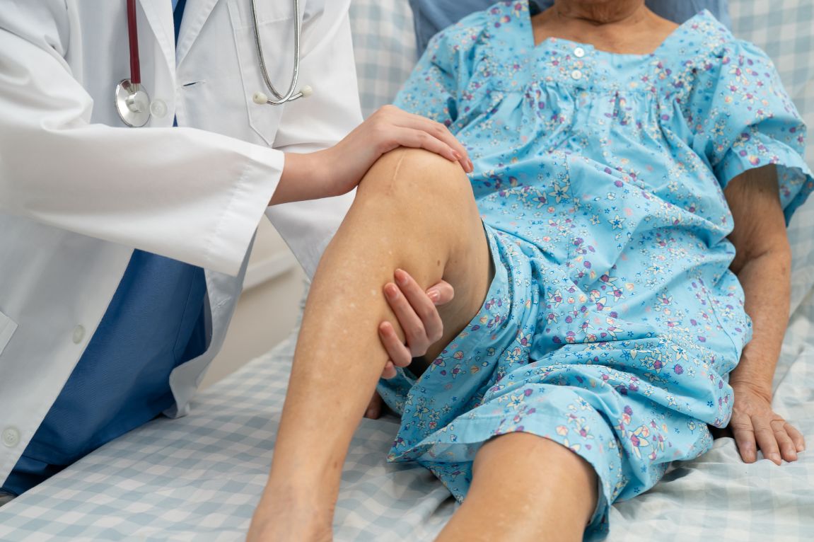 Knee examination before total knee replacement at Sharvari Hospital, Pune